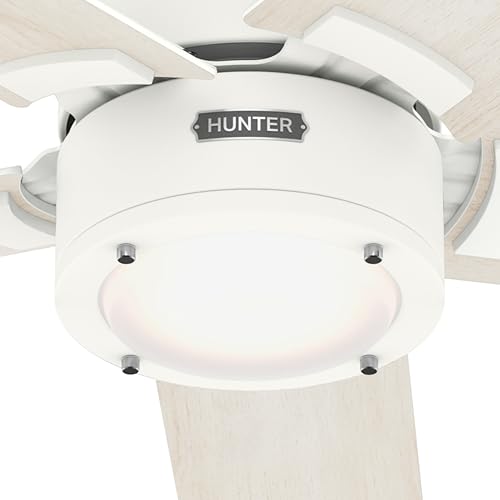 Image of Hunter 52 Inch Indoor Ceiling Fan with LED Light and Remote Control - White Modern Ceiling Fan, 5 Blades and 6 Speed WhisperWind Motor, For Bedroom, Living Room or Kitchen, ENERGY STAR - Erling, 52851