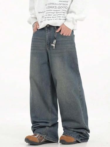 Image of KOTTY Baggy-Fit Denim: Men Zip Fly Washed Cotton Spandex Lightweight Durable Everyday Streetwear Baggy Fit Jeans