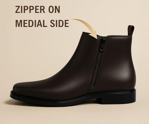 Image of Kraasa THE Ashford - Men's Stylish Vegan Leather Chelsea Boots with Side Zipper & Elastic Panel, Square Toe Ankle Boot (Tan /Black /Brown)