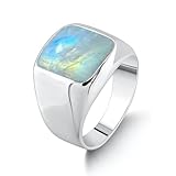 Moonstone Solid 925 Sterling Silver Cushion Shape Gemstone Men Signet Ring, Beautiful Handcrafted Christmas Gift for Fathers, Son, Boyfriend, Friend (US Ring size 10)