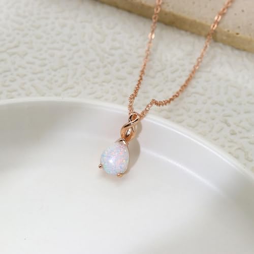 AILUOR White Opal Necklaces for Women, Rose Gold Plated Dainty 11mm Round Gemstone Pendant October Birthstone Pendant Necklace for Women Bridal Wedding Jewelry Birthday Gift for Wife Mom Her2