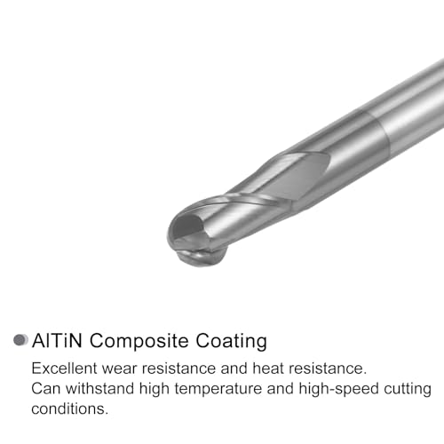 Image of uxcell 2pcs Ball Nose End Mills CNC Router Bits, 3mm (1 /8 inch) Radius Solid Carbide AlTiN Coated 2 Flutes HRC45 6mm (1 /4 inch) Diameter 6mm (1 /4 inch) Shank Cutter Milling Tools