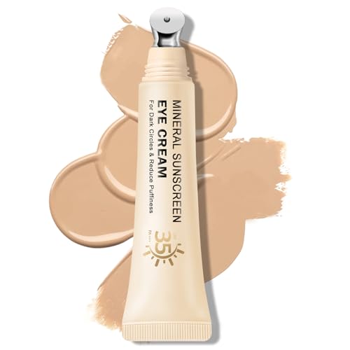 QIUFSSE Mineral Sunscreen Eye Cream for Dark Circles Under Eye Cream Anti Aging for Puffiness and Bags Under Eyes Under Eye Corrector SPF 35 3-in-1 Eye Cream02 Medium