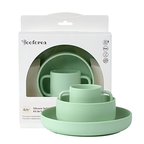 Image of Yooforea Baby Led Weaning Supplies I Toddler Infant Baby Essentials First Stage I Baby Feeding Set - Tiny Cup, Suction Bowl & Plate I 100% Platinum Food Grade Silicone I BPA BPS PVC Free - Tea