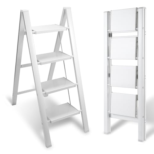 Eulenke Scala pieghevole a 4 gradini, in alluminio, pieghevole, leggera, scala a pioli a 4 livelli,...