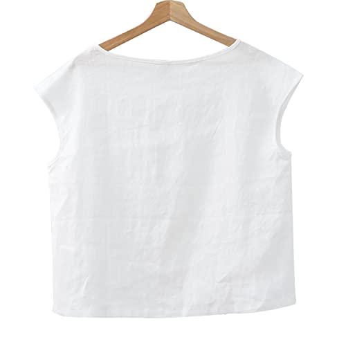 Amazhiyu Womens 100% Linen Casual Cap Sleeve Tops Basic Summer Loose Fit Blouse3