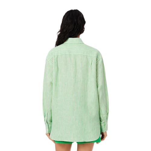 Lacoste Women's Oversized Striped Linen Shirt3