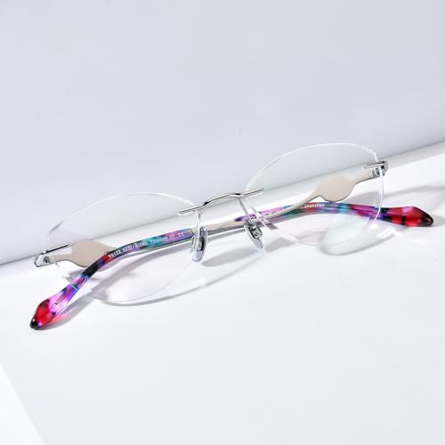 Image of FONEX Titanium Glasses Frame,Rimless Frameless Luxury Diamond Optical Eyeglasses for Women