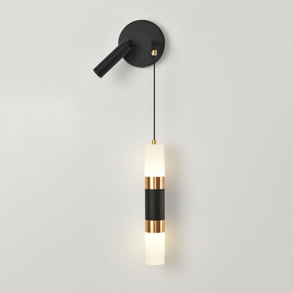 Applique da Parete Nera Moderna Minimalista a LED, Lampada Artistica da Comodino in Alluminio con Filo sospeso, Regolabile 3000K/4000K/6000K, 18W, Applique a Tubo Lungo Dorate per