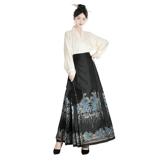 Jupe hanfu face de cheval en lin et chanvre pour femme style traditionnel chinois chic