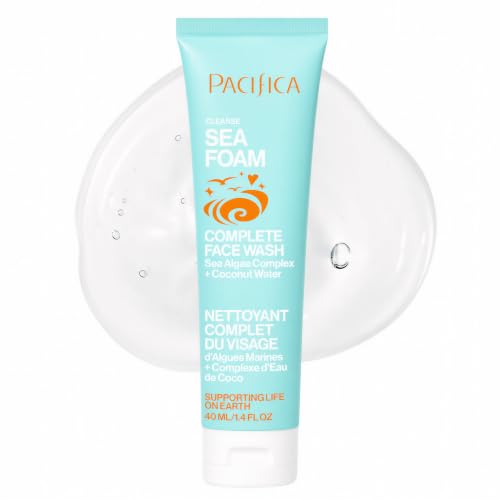 Pacifica Face Wash - Sea Foam Mini Travel Size Skincare Daily Gentle Foaming Cleanser Makeup Remover Face Cleanser Skin Care For Combination and Oily Skin Vegan 1.4 fl oz (1 Count)