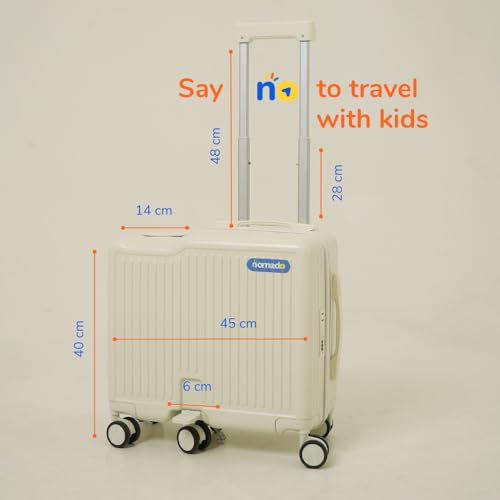 Image of nomado Scoot-Case 6-Wheel Cabin Bag for Kids, Polycarbonate Shell Ride-On Suitcase with Footrest, Phone Holder & Lock, 40L Capacity, Luggage for Boys & Girls, Trolley Bag with 4 Bag Hooks (Peach)