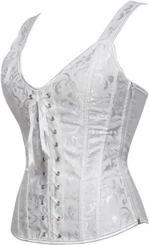 Image of Women's Lace up Gothic Jacquard Shoulder Straps Tank Overbust Shaper Corset Bustiers Top