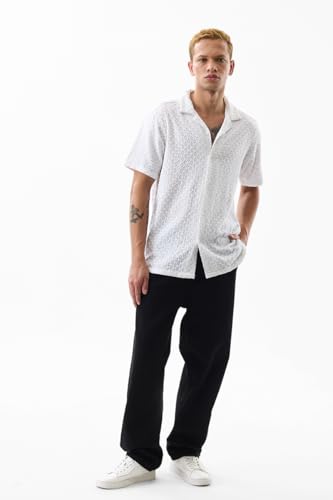 Image of SNITCH Men Casual Shirt | Regular Fit Half Sleeve Cuban Collar Textured Pattern with Embellished Sequins | 100% Viscose & Breathable Fabric for Everyday Wear