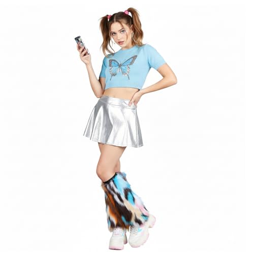 Image of Tie Dye Women Furry Leg Warmers Faux Fur Boot Covers Fluffies Cuffs, 15.7 inch Tall