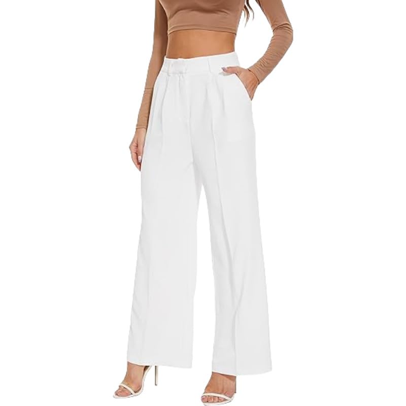 Women's Wide-Leg Pants with Pleats on The Front and Pockets, Stylish Long Pants for Office wear, Casual Pants