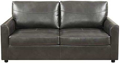 Wallace & Bay Lincoln 71" Full Sleeper Sofa with Pillows and Faux Leather Upholstery, Gray