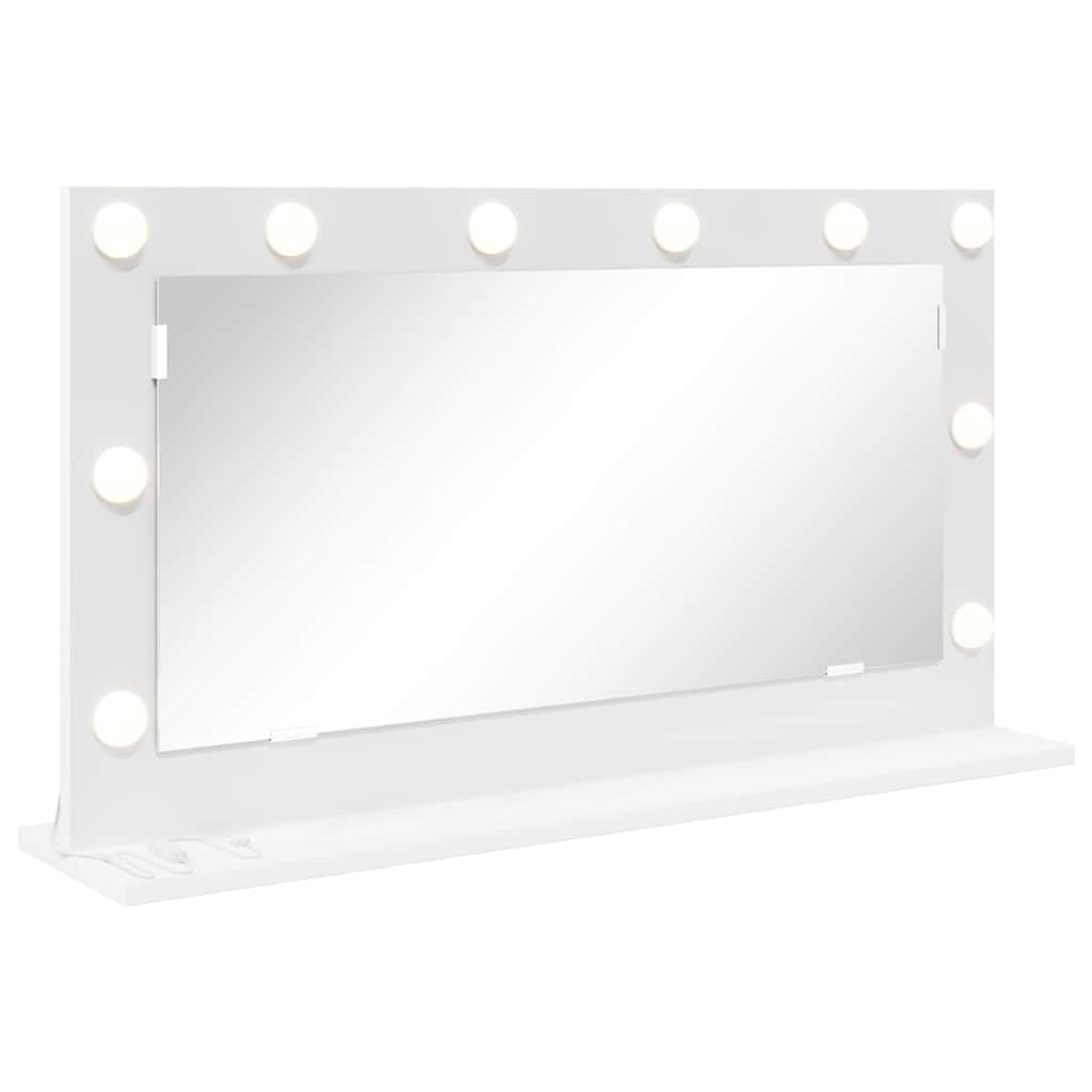 vidaXL Vanity Mirror White 80 x 45 x 18 cm Glass and Engineered wood, Elegant Bedroom Mirror, Contemporary Style, LED Vanity Lighting, Reflective Decor, Glass Stand, Grooming Piece, Indoor Use