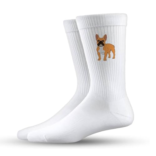Tassenbrennerei Socken Französische Bulldogge Motiv lustige Hundesocken Tennissocken für Hundefans Geschenkidee (Schwarz/37)