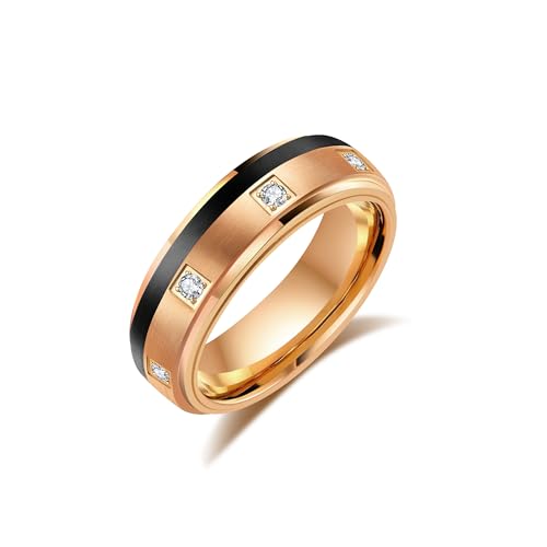 LerchPhi Matching 6mm & 8mm Tungsten Carbide Bands, His and Hers Wedding Ring Sets, Clear and Black CZ Stones Pave, Custom Engraveable