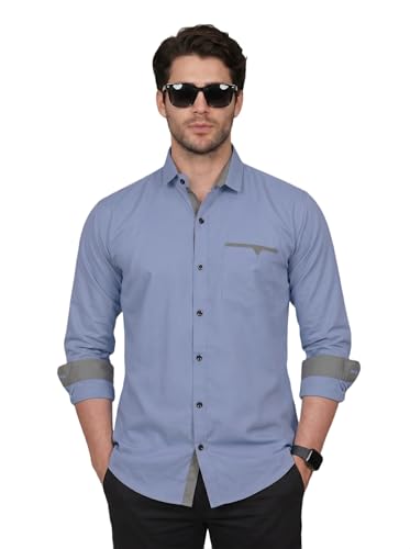 Image of Diverse Men's Cotton Blend Shirt with Pocket Design Spread Collar Full Sleeves Regular Fit and Standard Length | Comfortable Cotton Casual Shirt for Man
