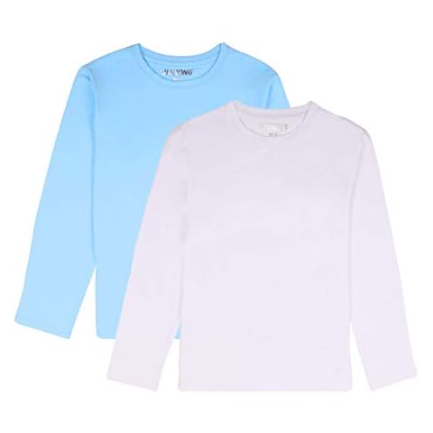 JIAHONG Kids Soft Cotton Tagless T Shirts Long Sleeve Crewneck T Shirt for Boys or Girls 3-12 Years (Blue+White-s) Cover