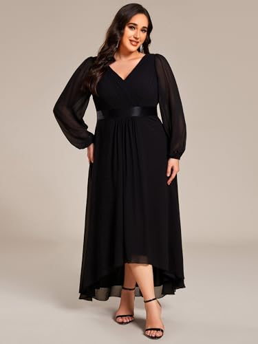 Ever-Pretty Plus Women's V Neck Chiffon Long Sleeves Pleated High Low A Line Plus Size Formal Mother of The Bride Dress3