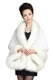 ELFJOY Bridal Faux Fur Shawl and Wraps for Weddings Faux Fur Coat Women Luxury Evening Dresses Fluffy Cape for Women (White)