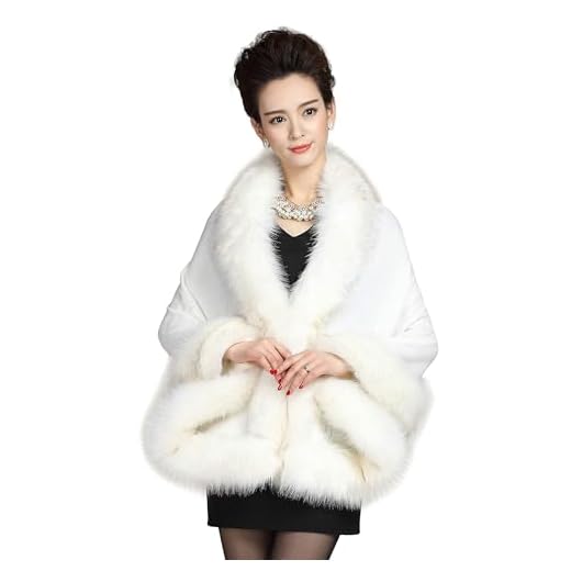 ELFJOY Bridal Faux Fur Shawl White Fur Coat Women Faux Fur Wrap for Evening Dresses Luxury Fur Cape for Wedding Evening Party