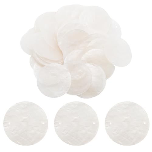 Pine & Linen 120pcs Clear Natural Capiz Shells 2 Inch Round Shells with 2 Holes for DIY Craft Wedding Home Decor for Wind Chimes/Crafters
