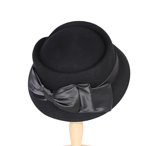Sombrero vintage de lana para mujer con lazo de raso miniatura 7