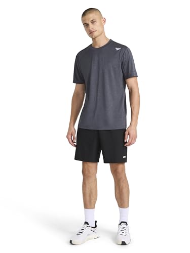 Reebok Men’s Sonic Bolt Short Sleeve Crewneck T-Shirt, Standard Fit, Lightweight Cool Touch Jersey Fabric, Ebony Heather, Large - image 3