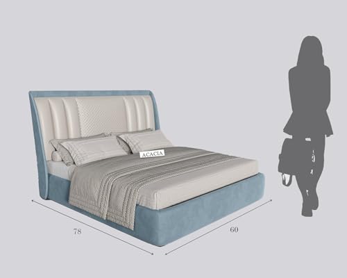 Image of Modern Upholstered Queen Size Bed with Box Storage for Bedroom | Wooden Double Bed with Storage | Platform Cot with Upholstery Premium Fabric | 6.5 x 5 Ft, Sheesham Wood (Light Blue)