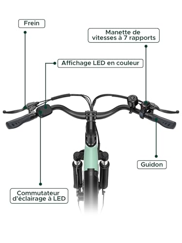 MileCity1 26' E-Bike für Erwachsene, 7 Gang Elektrofahrrad mit Austauschbarem 36V 13Ah Akku, 25 km/h und 80–100km Reichweite E-Bike für Städtische Pendler, IP65 Wasserdicht (MileCity1, Grün)