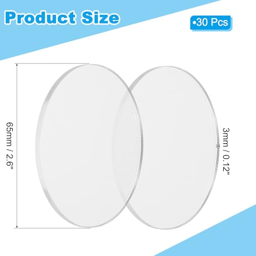 Image of PATIKIL 2.6 inch Acrylic Circles, 30Pcs 0.12 inch Thickness Round Acrylic Sheets Acrylic Circle Blanks Cake Disc Panel for Sign DIY Craft Project, Paintings, Picture Frame, Table Top, Clear