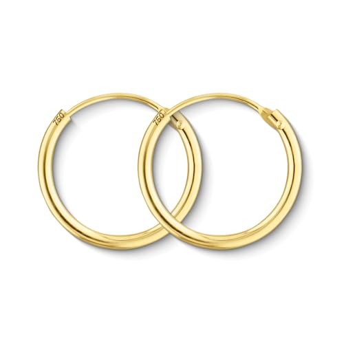 Aritos de oro pequeños finos 15mm 18k/750 Oro amarillo ancho 1.3mm Pendientes de Aro para mujer niña bebè hombre Aros de oro Caja de regalo de joyería