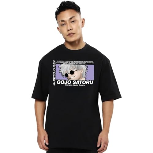 Image of Anime t Shirt for Men and Women Regular fit Jujutsu Kaisen t Shirts Round Neck gojo satoru Tshirt Black Half Sleeves Polycotton