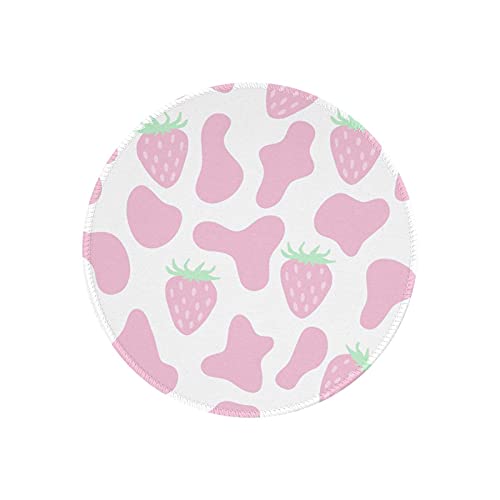 マウスパッド 丸型 いちご 乳牛柄 ピンク 可愛い おしゃれ 防水 滑り止め ゴム製裏面 ゲーミングマウスパッド ノートパソコン PC ラウンドマウスパッド デスクマット 耐久性が良い オフィス用 ビジネス用 家庭用 ゲーム用 円形 20cm