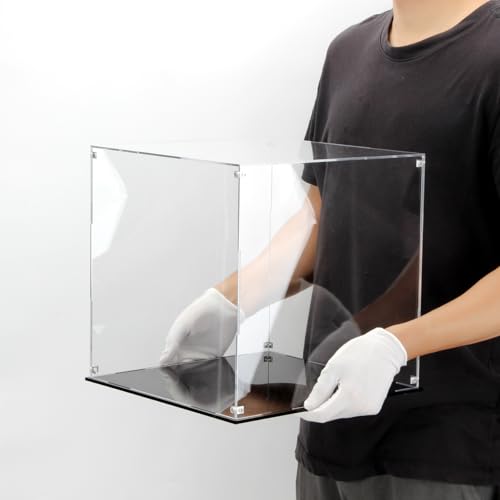 Image of 12 Inch Clear Acrylic Case for Display with Black Base | Cube Display Acrylic Box for Collectibles, Alternative Glass Case for Display Figures Home Storage Organizing Arts Showcase