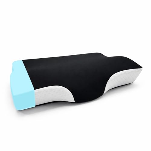 Image of Sleepsia Cervical Pillow for Neck Pain & Shoulder Pain Relief | 1-Year Warranty| Orthopedic Memory Foam Pillow, pondylitis-Ortho Neck Support Medical Pillow (Black /White Pack1 (Gel Infused)