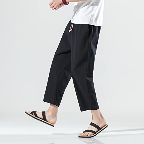 PRIJOUHE Mens Harem Pants Casual Lightweight Loose Fit Capri Pants Linen Beach Pants with Elastic Waistband4