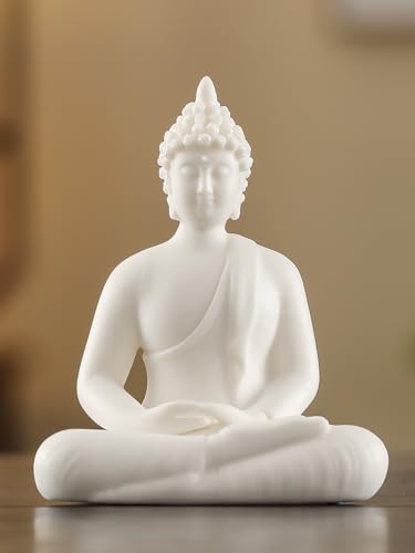 Estatua pequeña de Buda blanca de cerámica 4.3 pulg