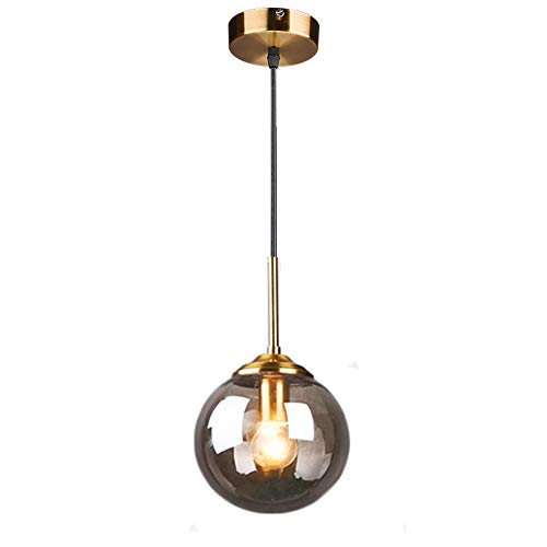 MZStech Globe en verre Loft rétro industriel Suspension, lustre en grappe Lampe suspendue Fixation Raccords en laiton (Gris) Cover