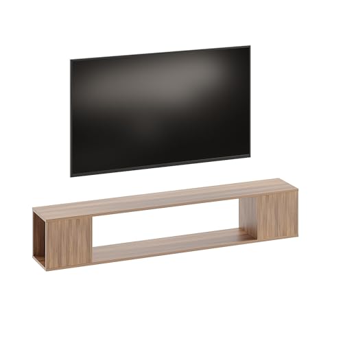 Image of FURNEASER Ether Modern Wall Mounted TV Unit with Floating Shelf | Wooden TV Entertainment Unit for Living Room | Engineered Wood Media Console for 43,50, 55 to 65 Inch TV (Exotic Teak)