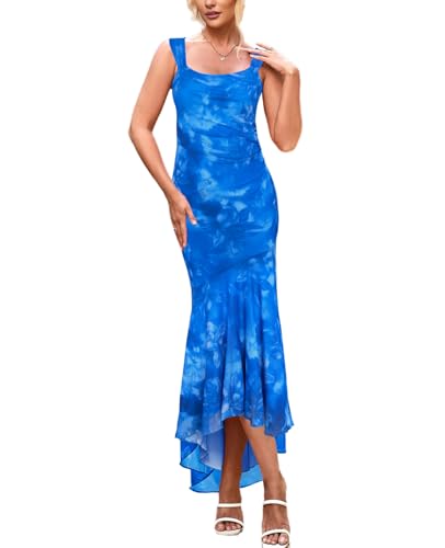 Image of Lrady Women's Sleeveless Ruffle Cocktail Party Maxi Bodycon Vacation Dresses Long Formal Wedding Guest Dress