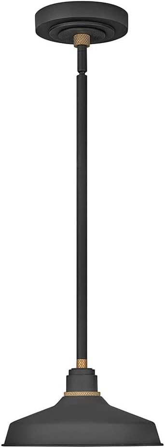 Hinkley Foundry Classic Small Convertible Pendant Barn Light - Aluminum, Includes (1) 6" & (2) 12" Down Rods, Dark Sky Compliant, Industrial, 10" Shade - Textured Black Finish with Brass Accent