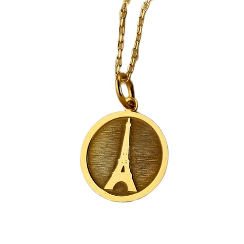 Collar de plata de ley 925 Torre Eiffel de 24 mm y cadena de 45 cm con baño de oro L_01434