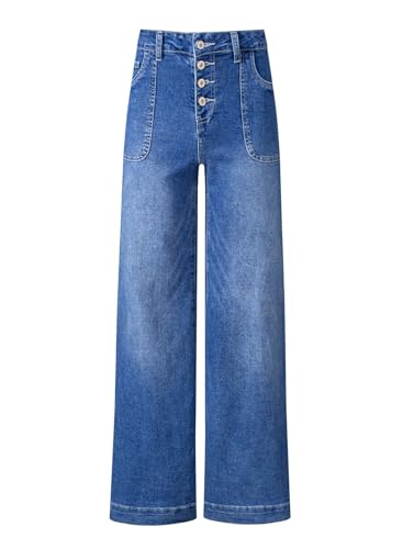 SHEWIN Women's Wide Leg High Waisted Flare Jeans Stretchy Straight Leg Jeans Buttoned Denim Pants with Pockets3