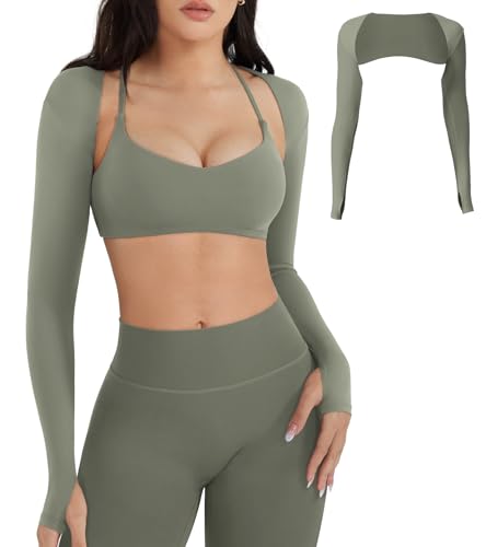 Image of YEOREO Women Crop Top Long Sleeve Bolero Open Front Workout Cropped Shirts Sports Shrug