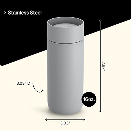 Image of Fellow Carter Move Mug with 360º Sip Lid - Open Top Coffee To-Go Tumbler with Ceramic Interior, Vacuum-Insulated Stainless Steel, Matte Grey, 16 oz Cup